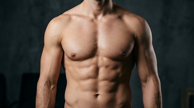 Athletic muscular torso of a fit man in shadows