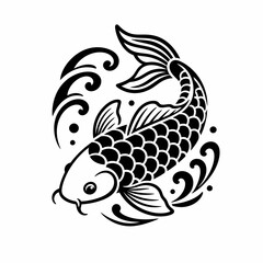 Fototapeta premium Elegant black and white koi fish illustration with flowing water.