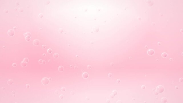 Soft Pink Loop Background with Rising Air Bubbles. Abstract Pastel Pink Water Bubbles Floating Upwards with Soft Light Background