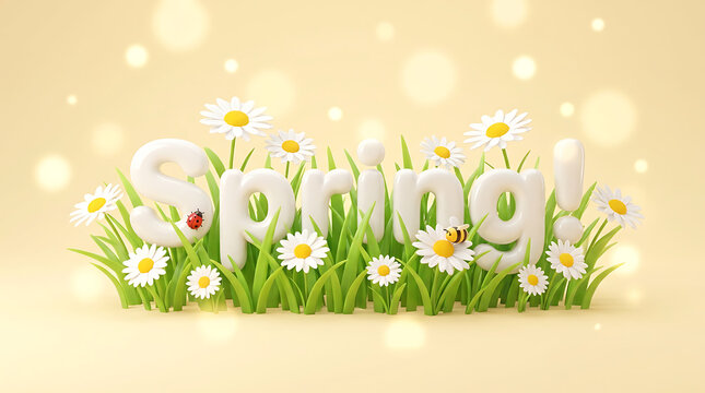 Spring has sprung! Delightful 3D text art of spring season with flowers and insects