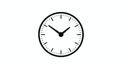 Fototapeta premium Symmetrical minimalist black and white line art drawing of a wall clock showing ten minutes past ten o'clock.