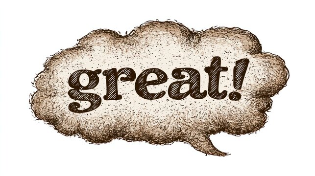 Hand drawn great speech bubble with textured cloud on transparent background