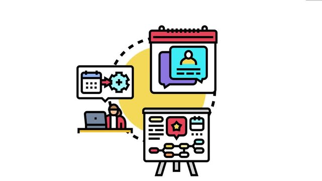 Appointment planner visualizing various stages of scheduling, communication, and strategic organization for efficient time management and task execution in a professional setting