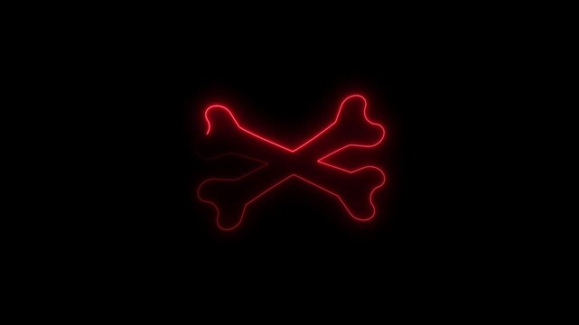 Glowing red crossed bones symbol forms a dark hazard warning sign over black background. Security warning banners feature this crossed bones symbol. Symbol glows bright red.
