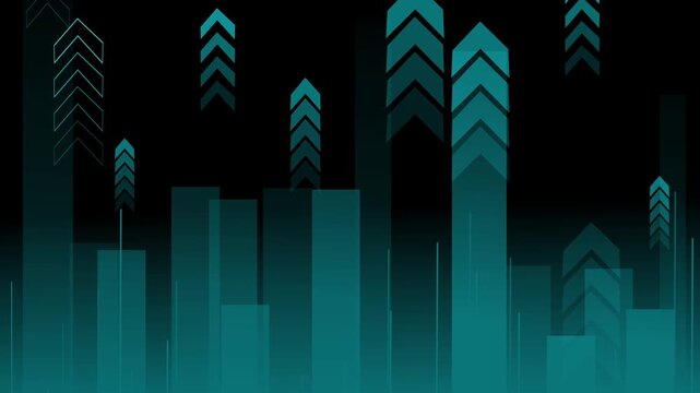 Abstract glowing bars and upward arrows on a dark background animation