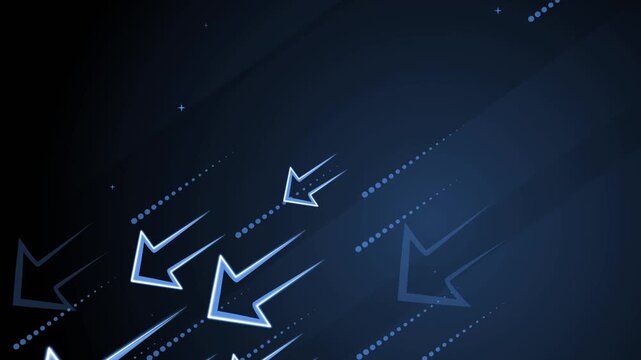 Dark abstract background with glowing arrows and dotted motion lines moving diagonally animation