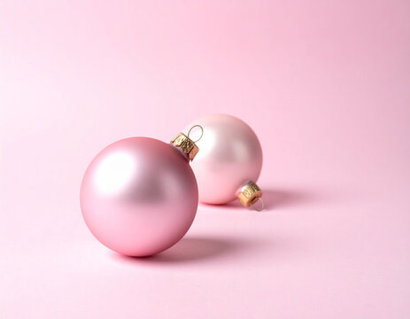 Pink and Pearl Christmas Baubles on Pink Surface
