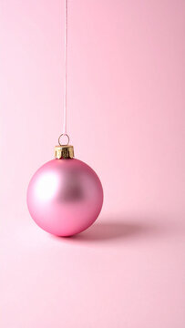 Delicate Pink Christmas Bauble on Pastel Background