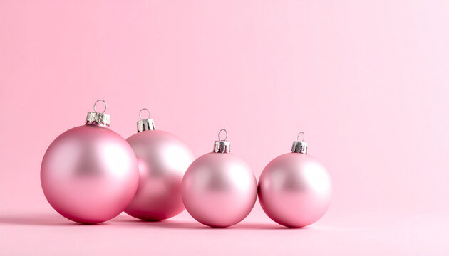 Row of Pink Christmas Baubles on Soft Pink Background