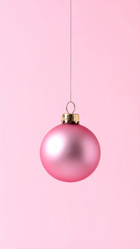 Pink Christmas Ornament Hanging with Soft Shadow