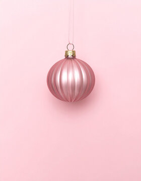 Ribbed Pink Christmas Bauble Ornament Close-up