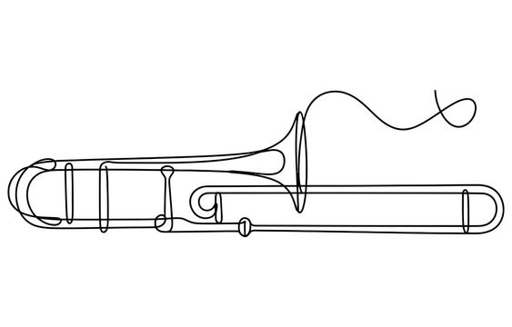 Continuous single line drawing of a trombone musical instrument Vector, illustration