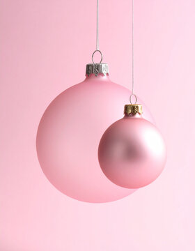 Two Pink Christmas Baubles Hanging Together