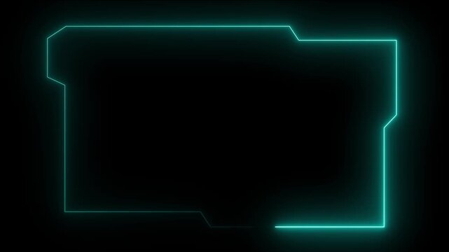 Glowing blue neon frame on a dark black background with empty copy space, modern tech style border for banners, screens, gaming, or futuristic design.