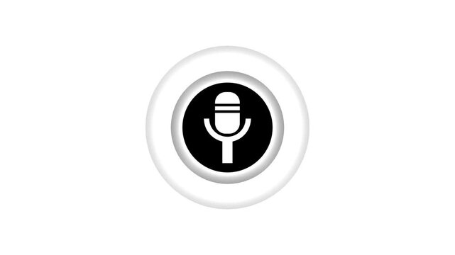Simple microphone icon button on a clean white background, showing voice input, audio recording, speech search, podcast, assistant, and sound technology concepts.
