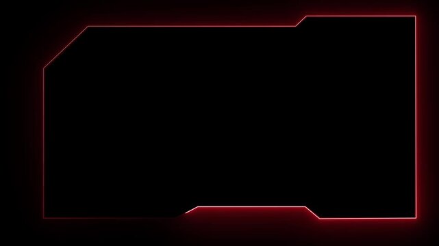 Glowing red neon frame on a black background with empty space for text. Futuristic border design for gaming, tech, streaming, poster, or digital banner use.