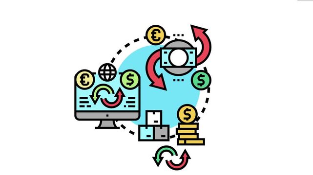 Global financial exchange currency appreciation, foreign exchange market operations, and increasing investment value with various monetary symbols and assets