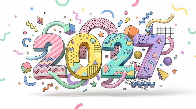 A vibrant and artistic digital rendering showcases the numbers two zero two seven symbolizing the approaching future new year with delightful decorative elements
