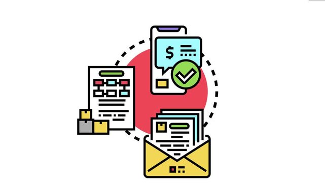 Approval process involving digital authorization on a smartphone, document verification, and mail delivery confirmation, representing successful transaction and business operations