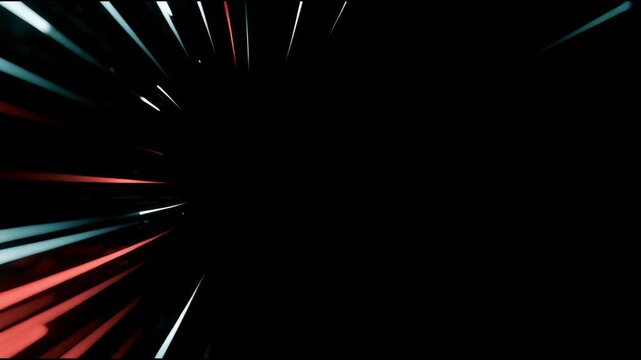 A visual of a vpn tunnel using light beams in a dark space. Light moves swiftly towards the center showcasing technology and protection.