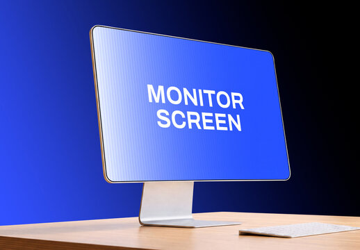 Desktop Computer Monitor Screen Mockup on Wooden Desk