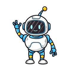Obraz premium Cute AI Robot Waving Hand Doodle Mascot
