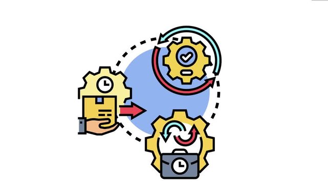 Icon concept the cyclical process of approving and activating automation deployment, depicting tasks delivery, system processing, and final implementation for optimized efficiency