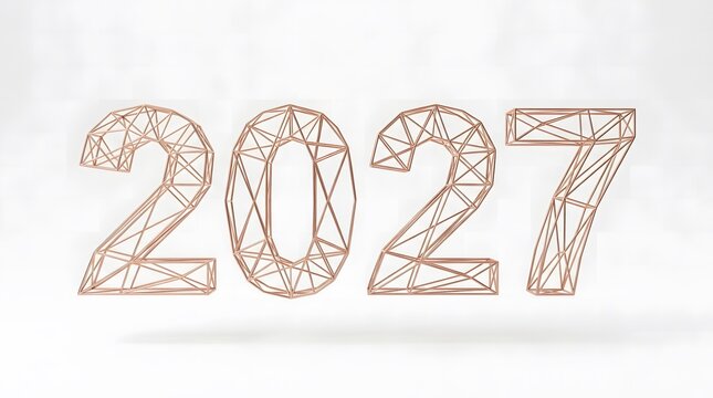 A beautifully elegant three dimensional rendering displays the year 2027 featuring a delicate and refined marble texture against a soft neutral backdrop