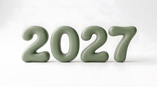 A conceptual representation of the year two thousand twenty seven using oversized neutral toned numbers against a clean white backdrop symbolizing forward thinking