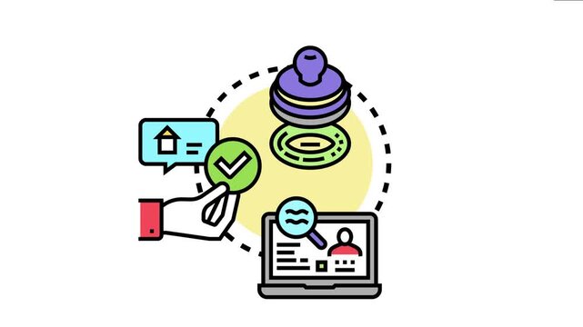 Official stamp and hand holding a checkmark validating an online application for tax exemption, symbolizing financial relief and successful request processing