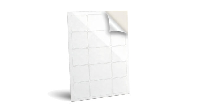 Blank white adhesive labels on sheet, rectangular sticker template for printing, office mailing and shipping supplies