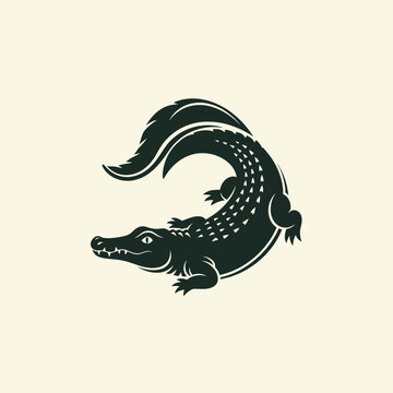 Curved crocodile reptile emblem