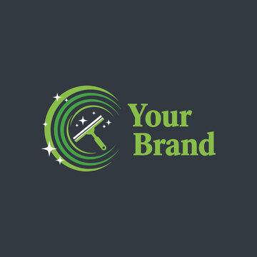 Green squeegee window cleaning service logo design.