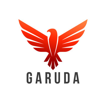 Stylized red and orange eagle vector logo design on a white background. Featuring modern geometric wings, this powerful bird symbol is perfect for corporate identity and business branding.