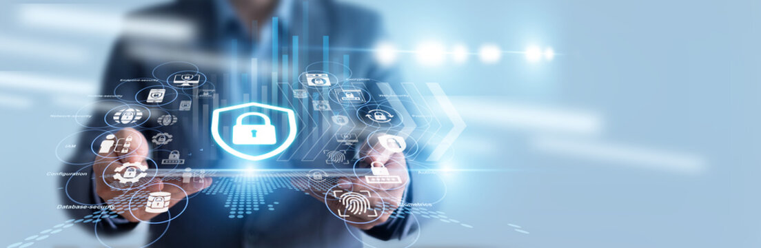 IT specialist hold tablet and monitors network firewalls to ensure robust enterprise Cybersecurity, tracking threat detection logs and blocking unauthorized access attempts. Safety is paramount.