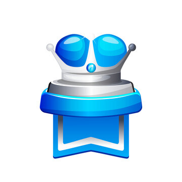 Silver and blue crown game rank icon isolated on transparent background