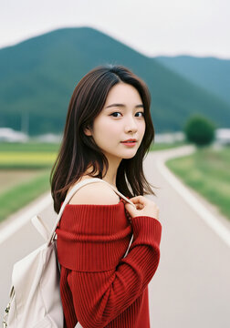 Asian woman smiles in the sunlight during a relaxed and carefree moment of summer rest and confidence in the city.