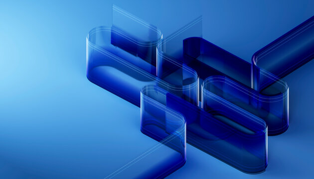 3D Blue Glass Structure Digital Composition