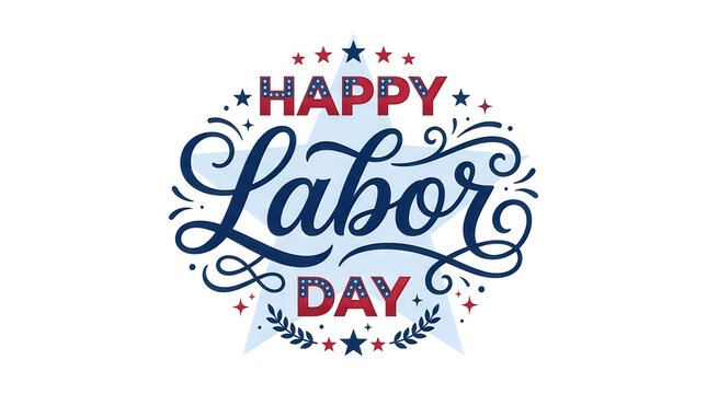 Happy labor day decorative lettering with stars and stripes in a circular design