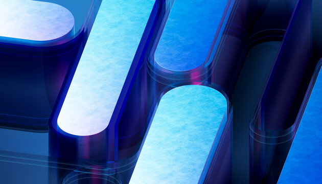 3D Blue Glass Shapes Modern Composition