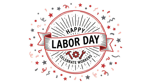 Happy labor day watercolor splash design with stars and festive red ink effect