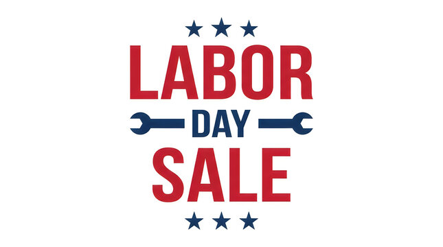 Labor day sale graphic with tools and stars celebrating american workers and discounts