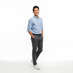 Obraz premium Portrait of a cheerful young Southeast Asian man with a genuine smile isolated on white background