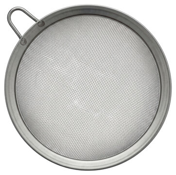 Stainless steel round kitchen mesh strainer sieve on transparent background