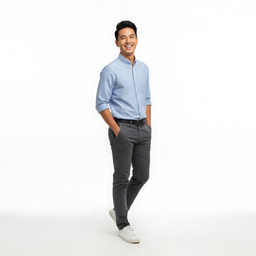 Portrait of a cheerful young Southeast Asian man with a genuine smile isolated on white background