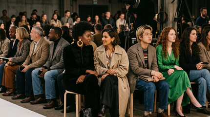 Fototapeta premium Front row fashion attendees seated at a runway show venue 