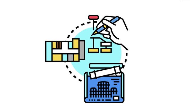 Hand sketching architectural plans with design elements and floor sections, visualizing construction blueprints and engineering schemes for a structured building development process