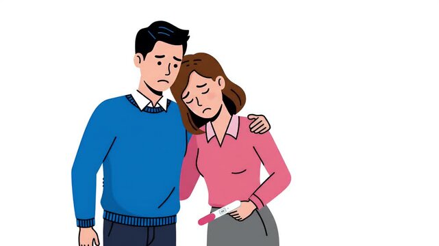 Couple looking sad with pregnancy test result, infertility concept, disappointment, support