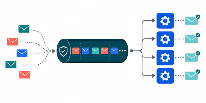 Background job queue worker processing illustration
