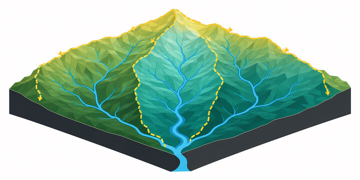 Digital elevation model watershed delineation illustration